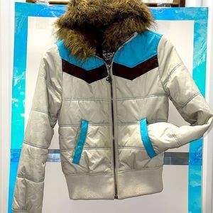 Vintage BB Dakota Puffer Ski Jacket with Faux Fur-lined Hood